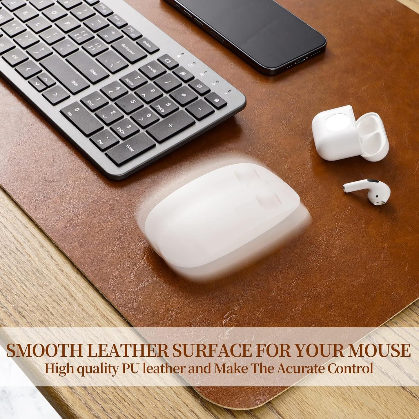 Leather Mouse Pad Desk Mat, Microfiber Leather Desk Pad Large Mouse Pad, Waterproof Desk Mat for Desktop （31"X15.7" Dark Brown）