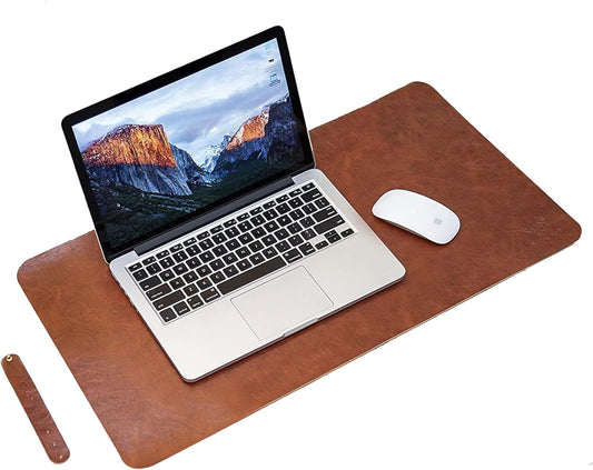 Leather Mouse Pad Desk Mat, Microfiber Leather Desk Pad Large Mouse Pad, Waterproof Desk Mat for Desktop （31"X15.7" Dark Brown）
